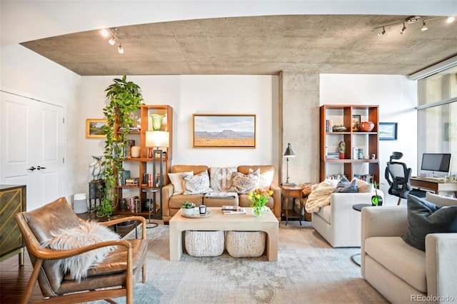 living room featuring track lighting