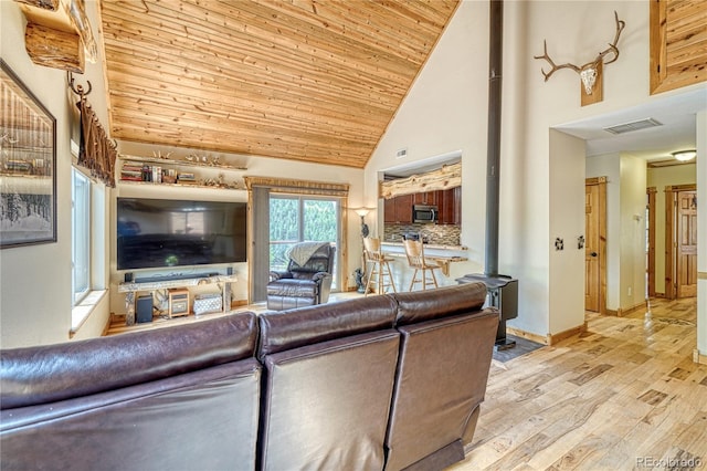 18766 State Highway 67, Divide, CO 80814 - living room featuring high vaulted ceiling, wood finished floors, and wood ceiling