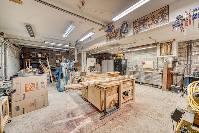 18766 State Highway 67, Divide, CO 80814 - garage featuring a workshop area, a garage door opener, and concrete block wall