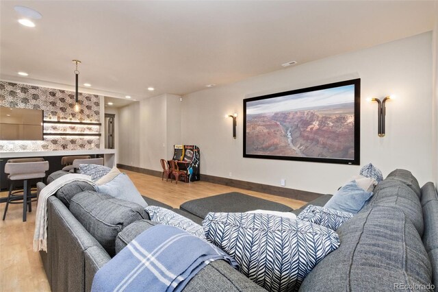3947 Taliesin Way, Fort Collins, CO 80524 - home theater room with light wood-style flooring, recessed lighting, and baseboards