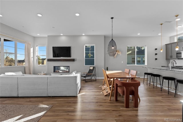 dining room with dark wood-type flooring