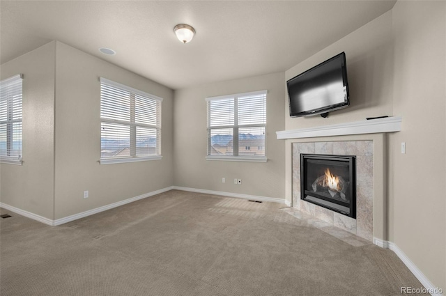 1053 Crystal Basin Dr, Colorado Springs, CO 80921 - unfurnished living room with carpet floors and a fireplace