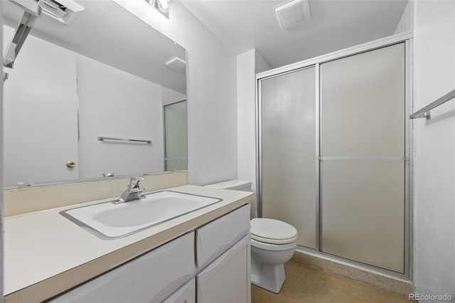 1255 N Ogden St Unit 406, Denver, CO 80218 - bathroom with vanity, a shower stall, and tile patterned floors