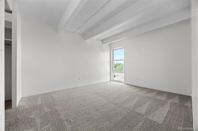 1255 N Ogden St Unit 406, Denver, CO 80218 - unfurnished room with carpet, beam ceiling, and a textured ceiling