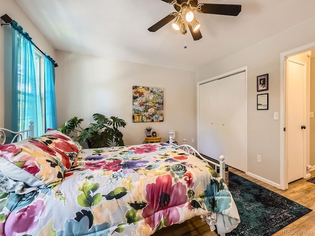 4121 W 111th Cir, Westminster, CO 80031 - bedroom with wood finished floors, a ceiling fan, and a closet