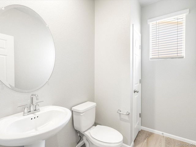 bathroom with hardwood / wood-style flooring, sink, and toilet