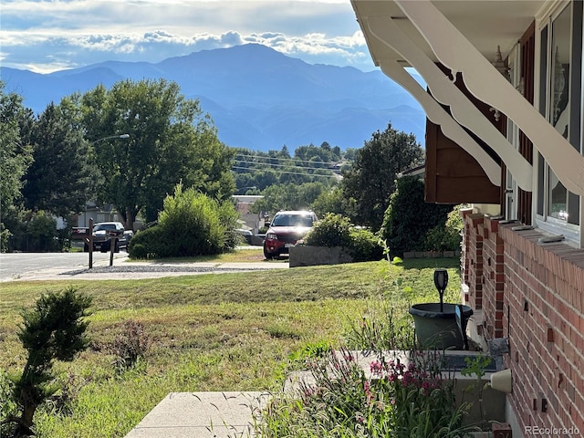 view of yard with a mountain view