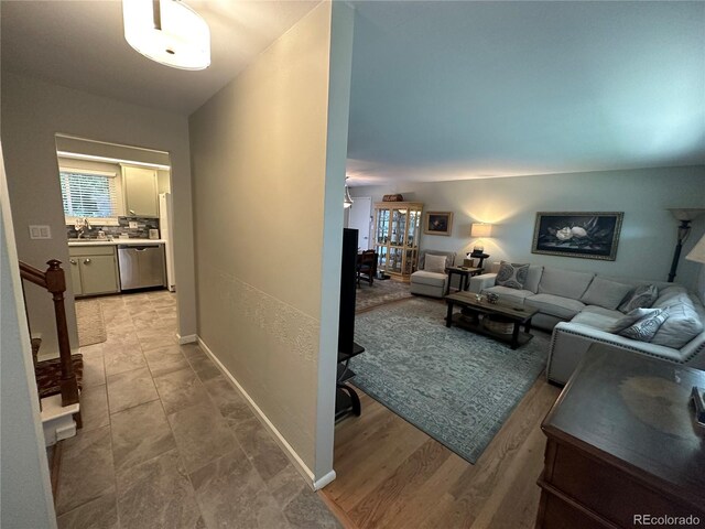 tiled living room with sink