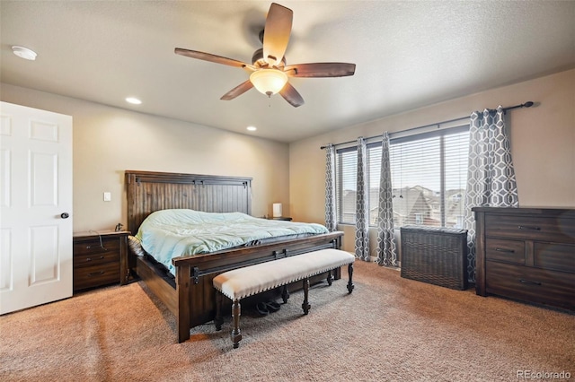 12766 Sunlight Peak Pl, Peyton, CO 80831 - bedroom featuring light colored carpet, recessed lighting, and a ceiling fan