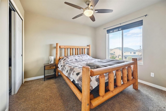 12766 Sunlight Peak Pl, Peyton, CO 80831 - carpeted bedroom with baseboards, a closet, and a ceiling fan