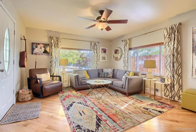 3835 Pecos St, Denver, CO 80211 - living area with hardwood / wood-style flooring and a ceiling fan