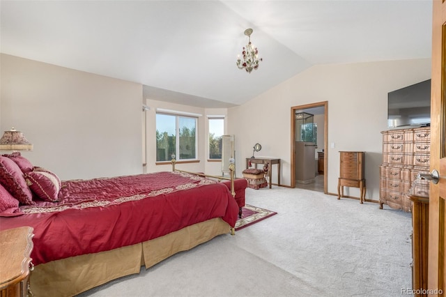 5048 Rocky Mountain Dr, Castle Rock, CO 80109 - bedroom with vaulted ceiling, carpet floors, and ensuite bath