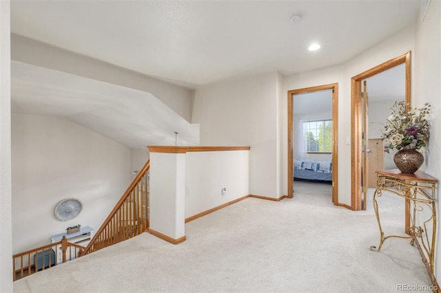 5048 Rocky Mountain Dr, Castle Rock, CO 80109 - corridor featuring an upstairs landing, carpet, baseboards, and recessed lighting