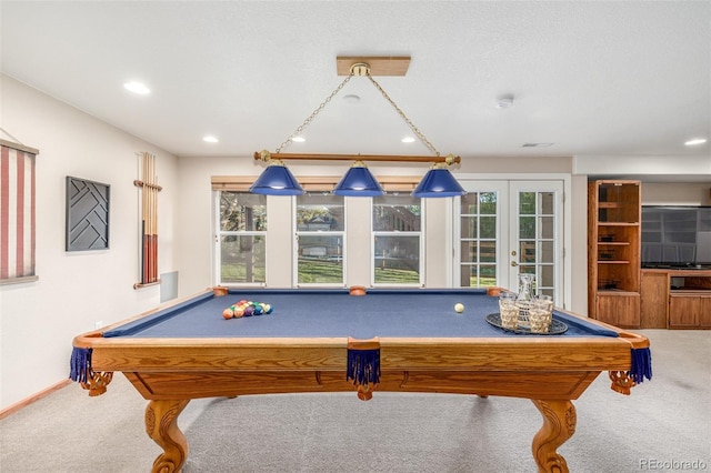 5048 Rocky Mountain Dr, Castle Rock, CO 80109 - game room featuring carpet, plenty of natural light, billiards table, and recessed lighting