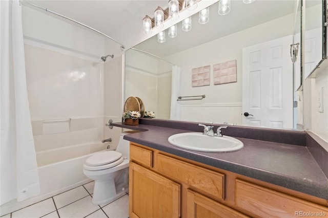 full bathroom with tile patterned flooring, vanity, shower / bath combination with curtain, and toilet