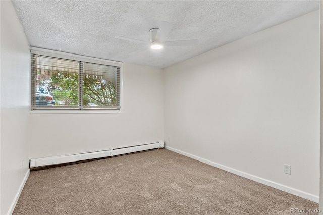 2707 Valmont Rd Unit 106, Boulder, CO 80304 - carpeted spare room with a baseboard radiator, ceiling fan, and a textured ceiling