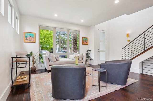 1511 S Pennsylvania St, Denver, CO 80210 - living room featuring wood-type flooring, recessed lighting, stairs, and baseboards