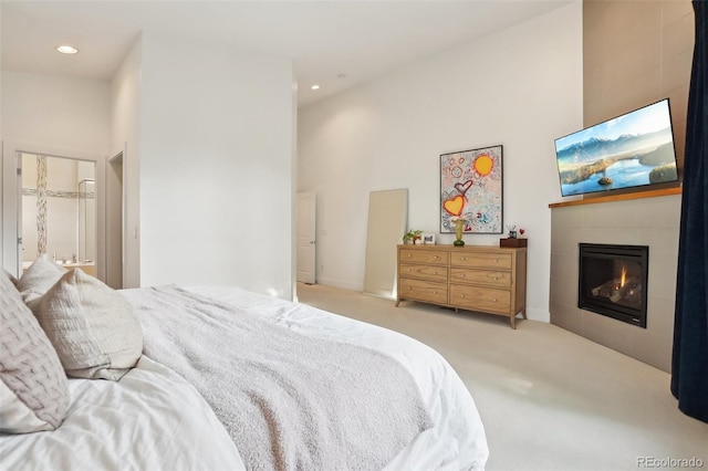 1511 S Pennsylvania St, Denver, CO 80210 - bedroom featuring a glass covered fireplace, carpet floors, and recessed lighting