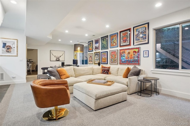 1511 S Pennsylvania St, Denver, CO 80210 - living room featuring baseboards, recessed lighting, and carpet floors