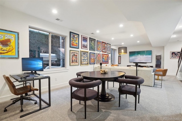 1511 S Pennsylvania St, Denver, CO 80210 - dining area with baseboards, carpet floors, and recessed lighting