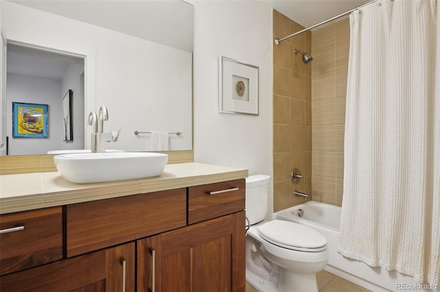 1511 S Pennsylvania St, Denver, CO 80210 - full bathroom with toilet, vanity, shower / bathtub combination with curtain, and tile patterned floors