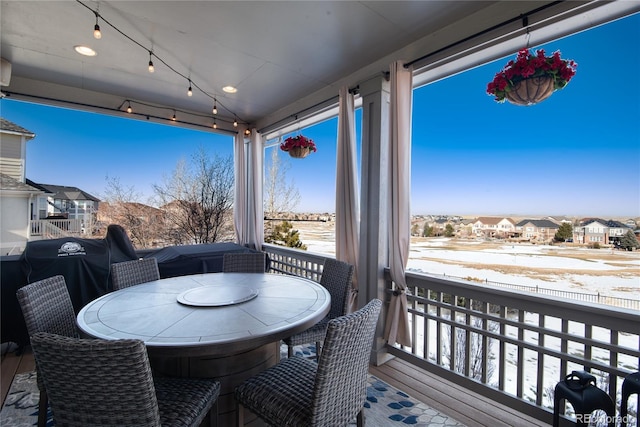wooden deck with a residential view