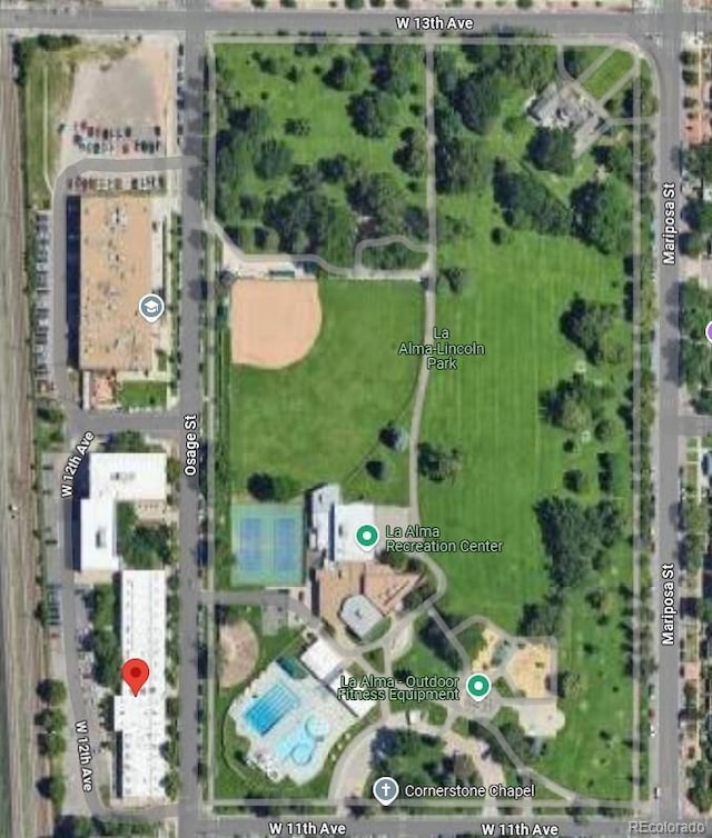 1111 Osage St Unit 7, Denver, CO 80204 - aerial view of property's location featuring property parcel outlined