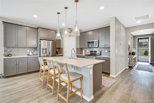 21436 E Stanford Ave, Aurora, CO 80015 - kitchen featuring visible vents, a sink, gray cabinets, and stainless steel appliances