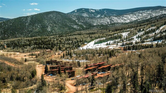 mountain view featuring a wooded view