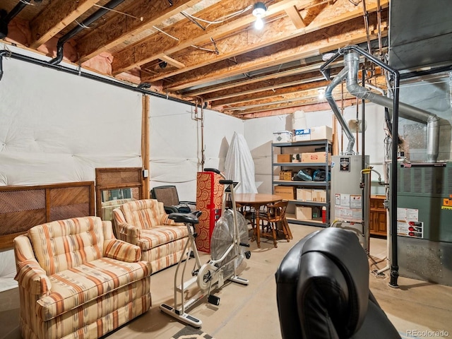 unfinished basement with gas water heater