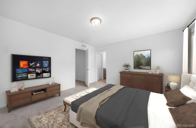 bedroom with visible vents and light carpet