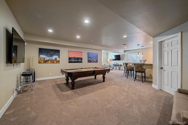 12590 Valentia St, Thornton, CO 80602 - rec room featuring carpet flooring, billiards table, baseboards, and recessed lighting