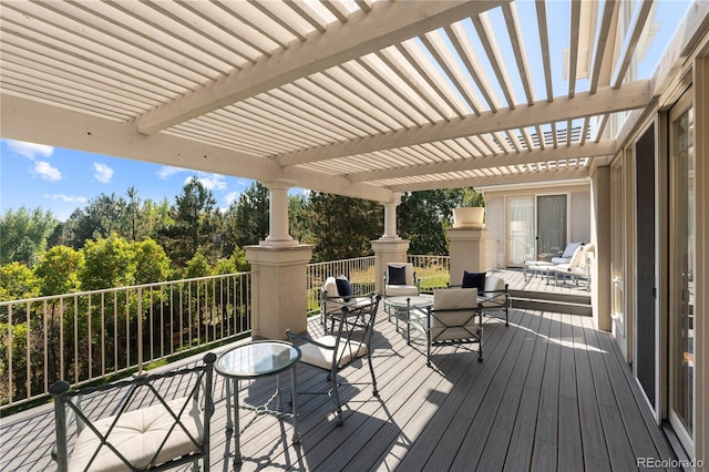 wooden terrace featuring a pergola