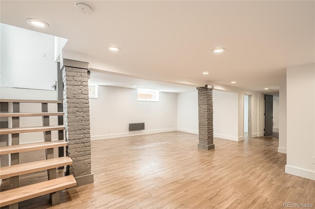 814 S High St, Denver, CO 80209 - basement featuring baseboards, light wood-type flooring, and recessed lighting