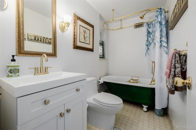 1521 Pontiac St, Denver, CO 80220 - full bathroom featuring a bathtub, vanity, tile patterned floors, toilet, and a shower with shower curtain