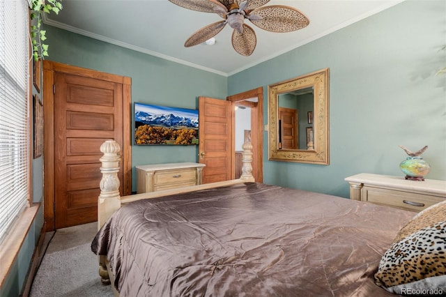 1521 Pontiac St, Denver, CO 80220 - bedroom featuring ornamental molding, carpet, and ceiling fan
