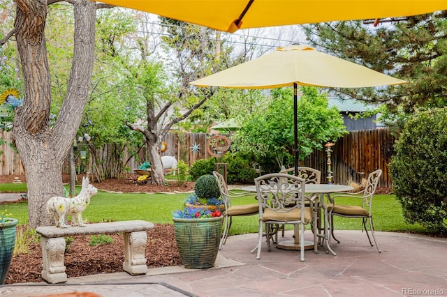 1521 Pontiac St, Denver, CO 80220 - view of patio with outdoor dining area and a fenced backyard