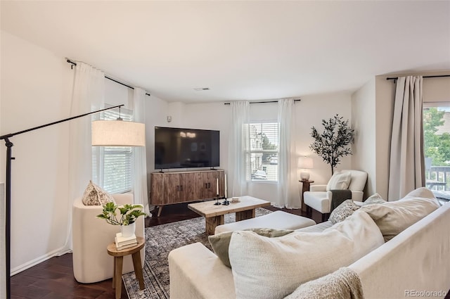 living room featuring dark hardwood / wood-style floors