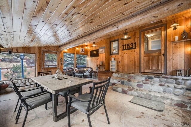 11531 S Deer Creek Rd, Littleton, CO 80127 - dining area with wood walls and wooden ceiling