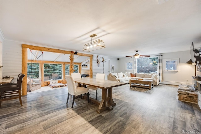 11531 S Deer Creek Rd, Littleton, CO 80127 - dining area with healthy amount of natural light, wood finished floors, and ceiling fan