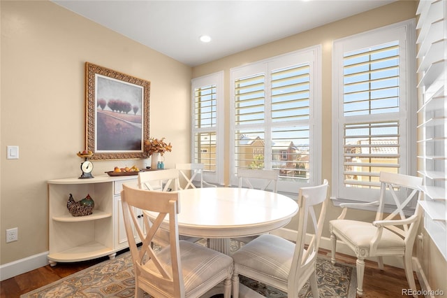 dining room featuring a healthy amount of sunlight and wood-type flooring