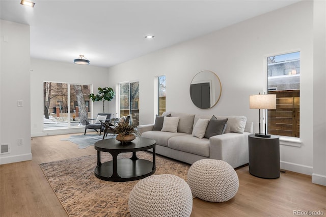 535 Josephine St, Denver, CO 80206 - living area with baseboards, wood finished floors, and recessed lighting