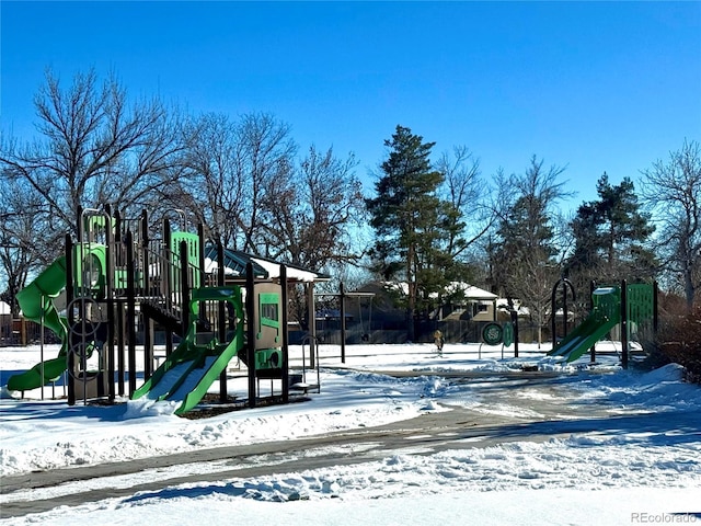 view of snow covered playground