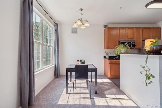 17388 Nature Walk Trl Unit 202, Parker, CO 80134 - kitchen with stainless steel microwave, a chandelier, plenty of natural light, and dark countertops