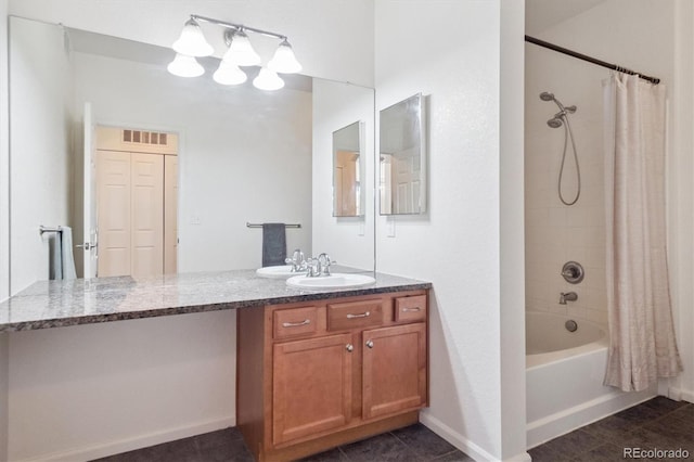 17388 Nature Walk Trl Unit 202, Parker, CO 80134 - full bathroom with vanity, shower / bath combo with shower curtain, and tile patterned flooring