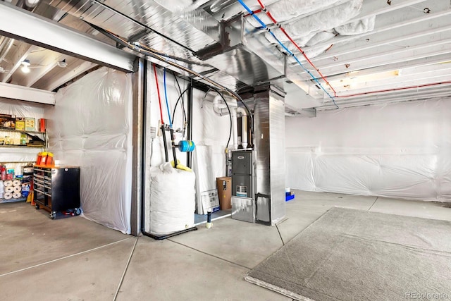 basement with heating unit