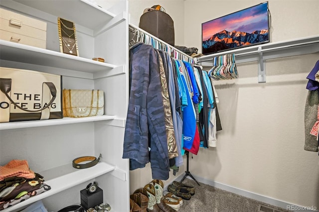 walk in closet with carpet