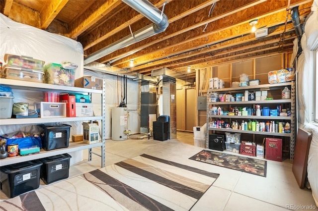 basement featuring gas water heater