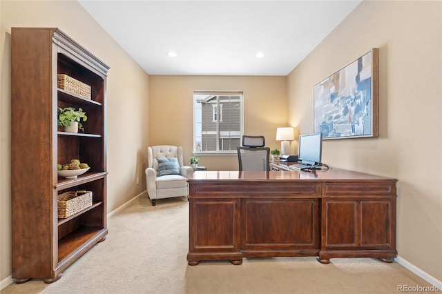 office space with light colored carpet