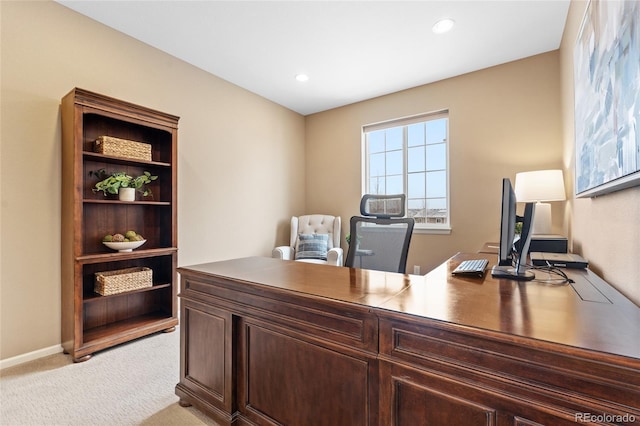 view of carpeted home office